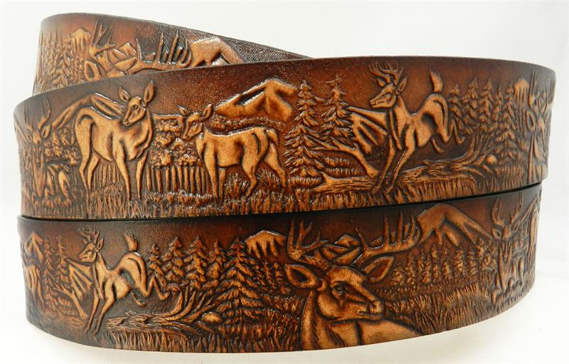 Deer Woods Scene Tooled Leather Belt – Custom Western Belt  display picture 2