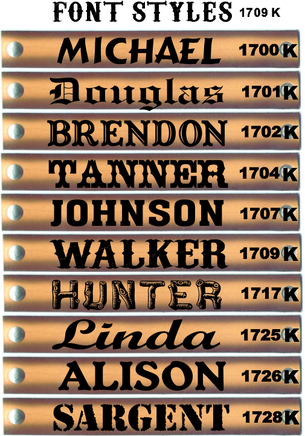 Youth font style options for customizing kids' name belts, showcasing various engraving fonts for personalization.