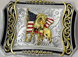 TROPHY BUCKLE HORSE USA FLAG