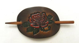 LEATHER BARRETTE OVAL ROSE