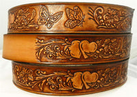 Kids Personalized Belt - Custom Leather Name Belt with Butterflies and Hearts