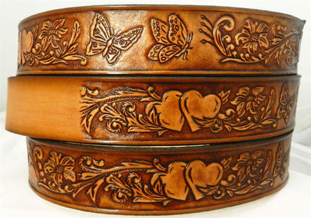 Kids Personalized Belt - Custom Leather Name Belt with Butterflies and Hearts
