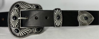 3 PIECE BUCKLE Set w/black faux stones