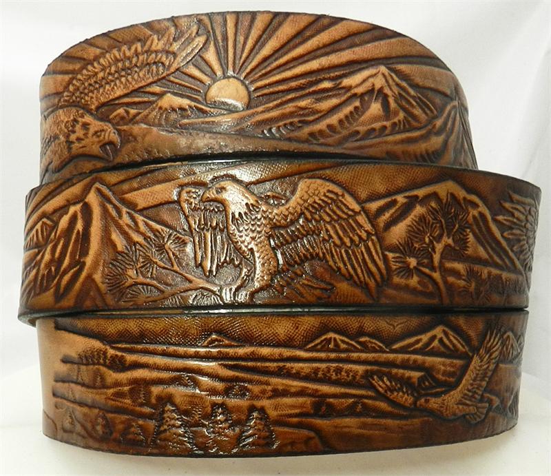 Vintage Tooled‎ Leather Eagle Belt Full Grain Cowhide Western Multi Color 5520 Bama Belts and Leathers Eagle Design Handmade Mens Leather  main image 4