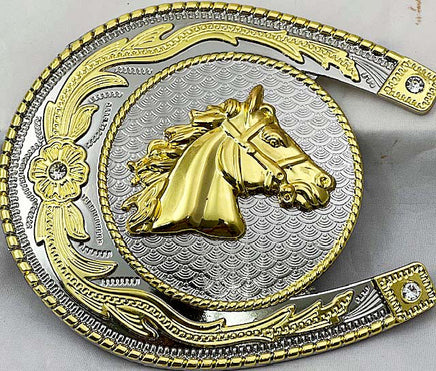 Horse II Belt Buckle - Solid Metal Western Buckle 90x64mm For Belts Up To 4cm Wide