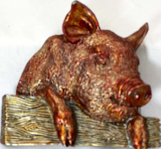 FARM PIG ON FENCE