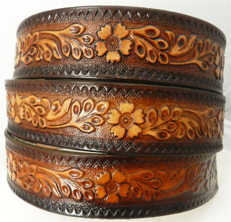 Leather Floral Vines Belt Custom Floral Vine Embossed Leather Belt - Cellar Leather main image 3