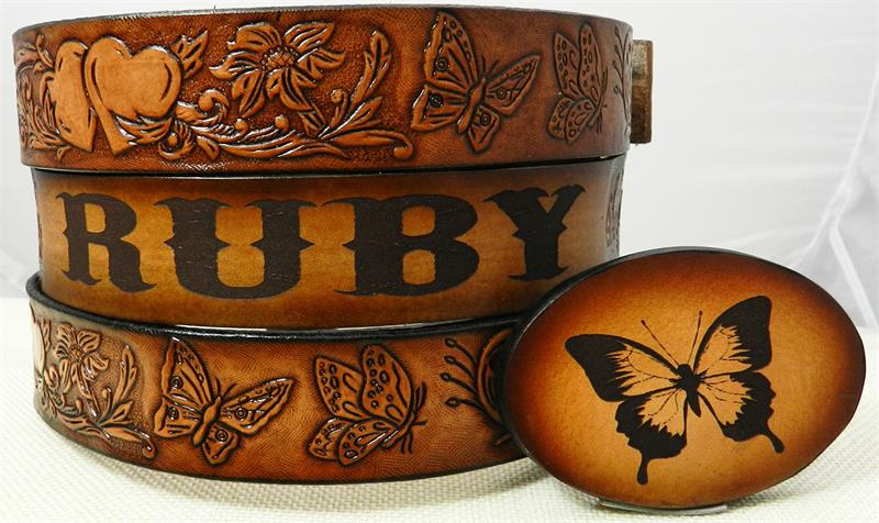 Kids Butterfly & Heart Belt Buckle – Personalized Leather  display picture 3