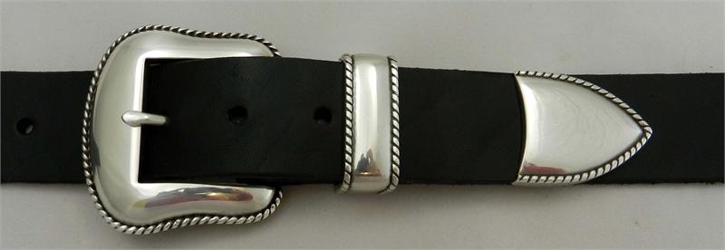 Extra Long Leather Belt with 3pc Silver Buckle Set - Black